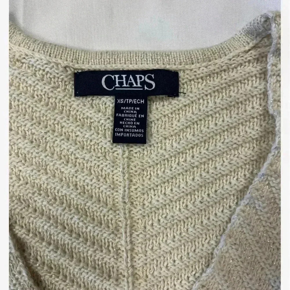 Chaps  White Cream Gold Glitter V Neck Knit Sweater Size XS - Picture 8 of 9